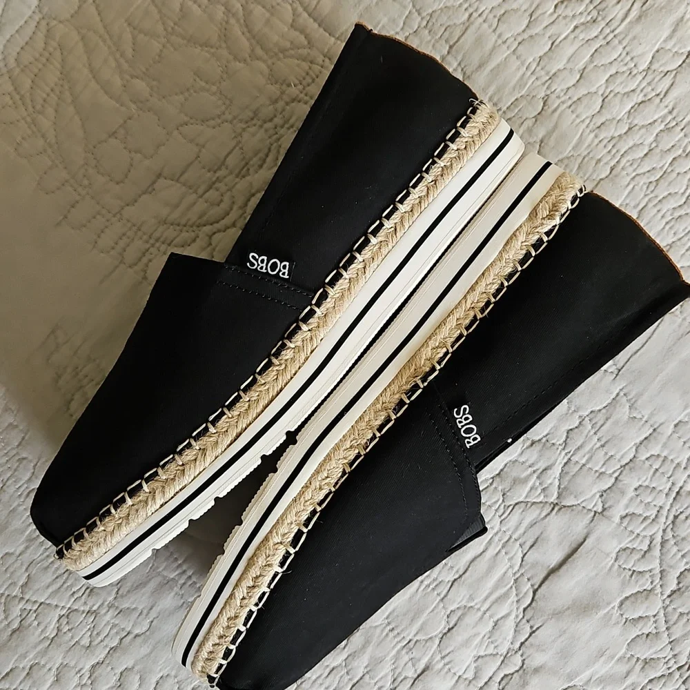 BOB'S By Skechers Black Canvas Espadrille Slip-on‎ Size 9.5